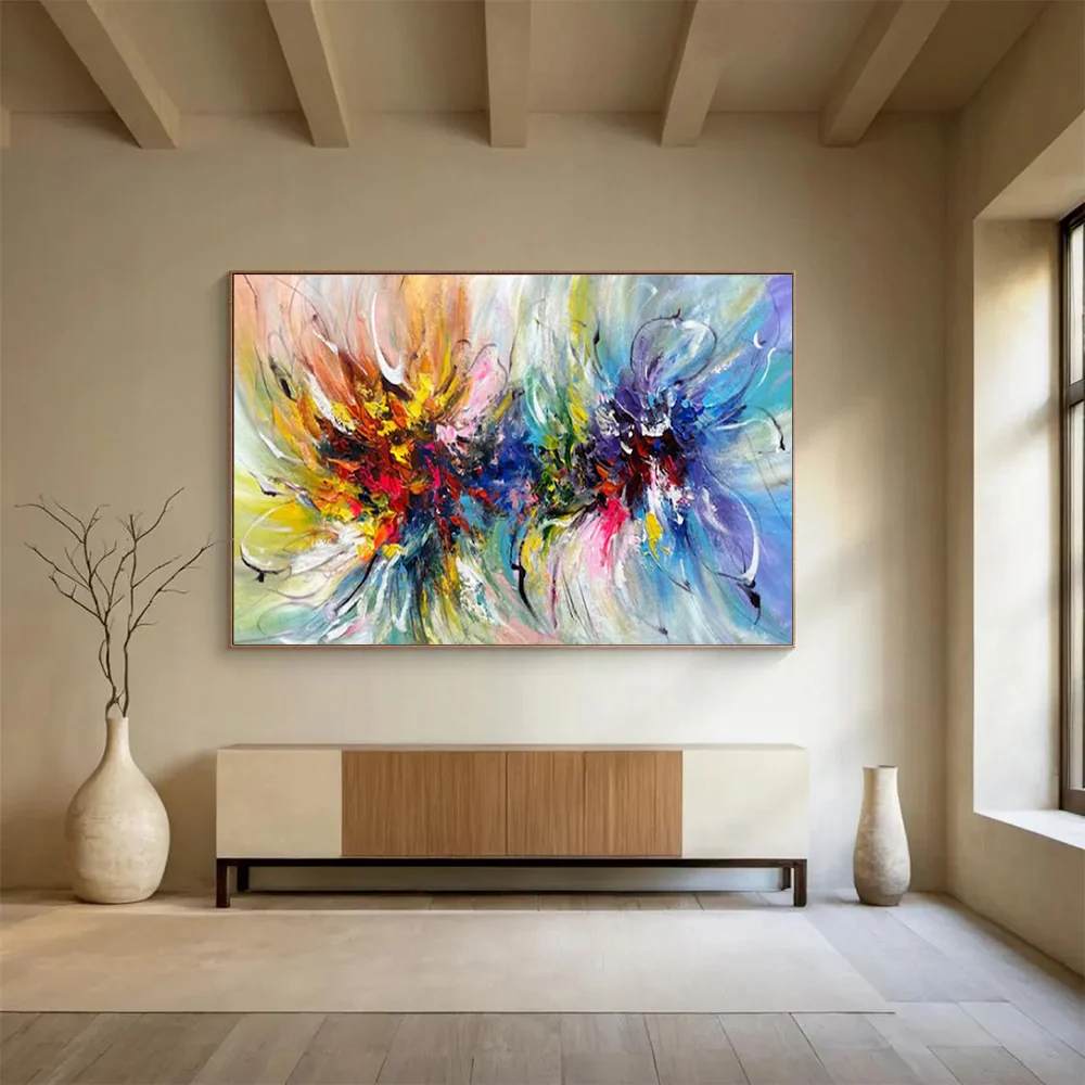 Botanical Handmade White Bold Abstract Artwork EK13Q
